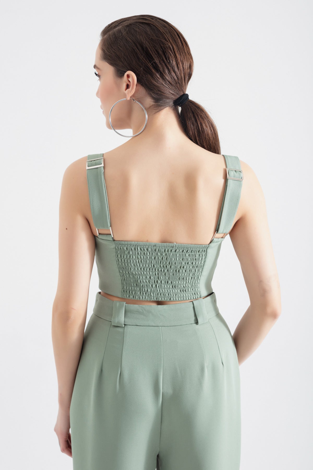 Kadın Mint Yeşili Kalın Askılı Crop Bluz