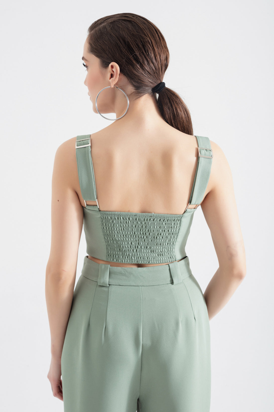 Kadın Mint Yeşili Kalın Askılı Crop Bluz