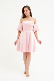 Kadın Pudra Dar Kalıp Straplez Yaka Saten Mini Mezuniyet Abiye Elbise