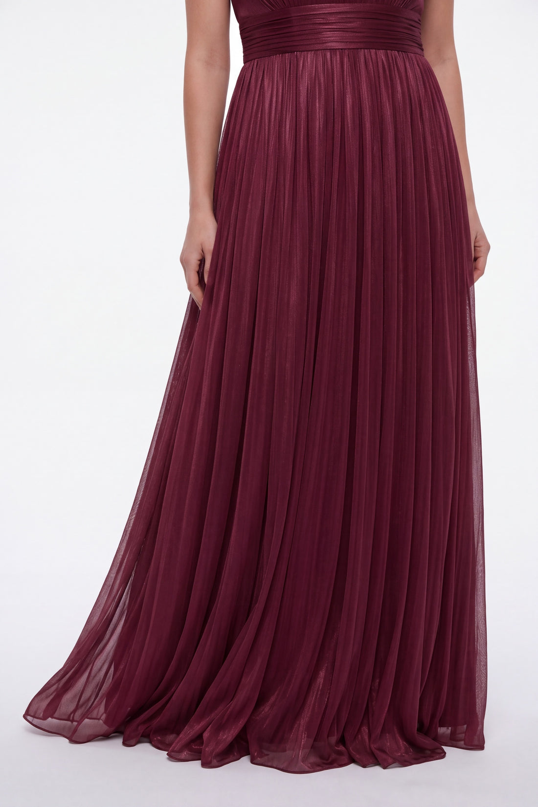 Kadın Bordo Halter Yaka Drapeli Uzun Parlak Kumaş Abiye Elbise
